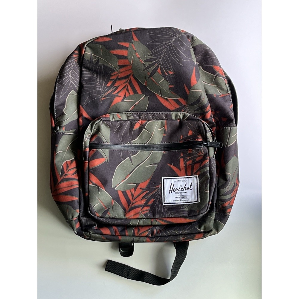 Herschel Supply Co. Backpack Unisex OS Green Orange Tropical Leaf Print Canvas‎